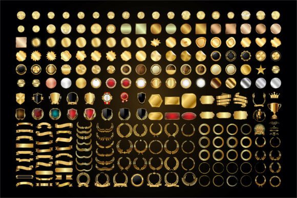 236 Golden Emblem Label Set for Graphics