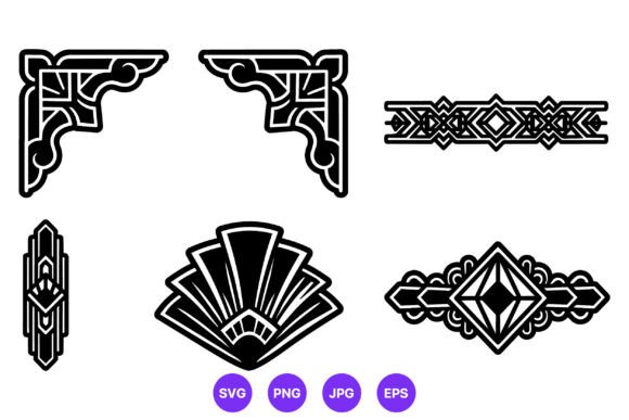 Art Deco Black Corner Border Elements Graphics