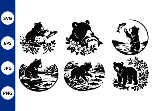 Bear Silhouette Collage Bears Fishing Graphics Review