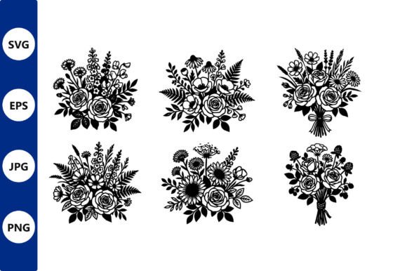 Black Floral Bouquet Silhouettes: Graphics & Illustrations
