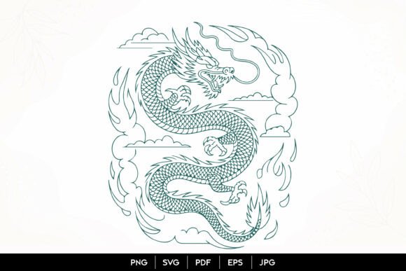 Chinese Dragon Line Art SVG: Graphics & Illustrations