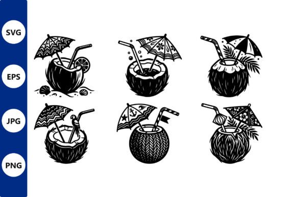 Coconut Drink Umbrella Vector Set: Graphics & Illustrations Review