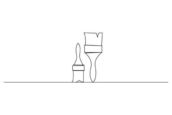 Continuous Line Design of Paintbrush Graphics & Illustrations