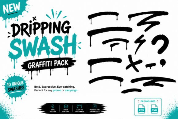 Dripping Swash Graffiti Element SVG EPS – Urban Graphics for Bold Branding and Creative Design