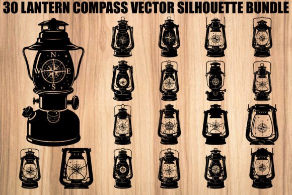 Lantern Compass Silhouette Bundle: Graphics & Illustrations