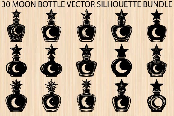 Moon Bottle Silhouette Bundle: Graphics & Illustrations