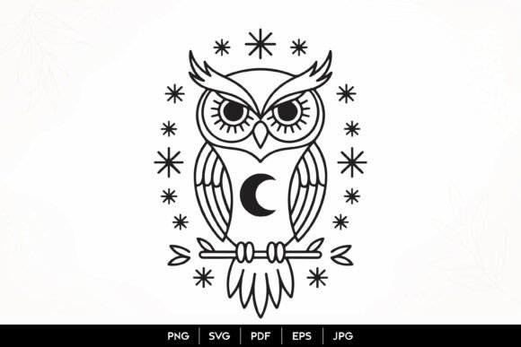 Mystic Owl Moon Line Art SVG Graphics Review