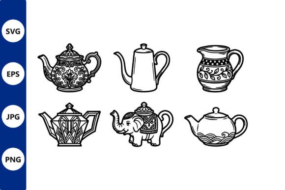 Ornate Teapots Line Art: Graphics & Illustrations Review