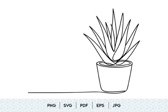 Potted Aloe Vera Line Art SVG Graphics & Illustrations