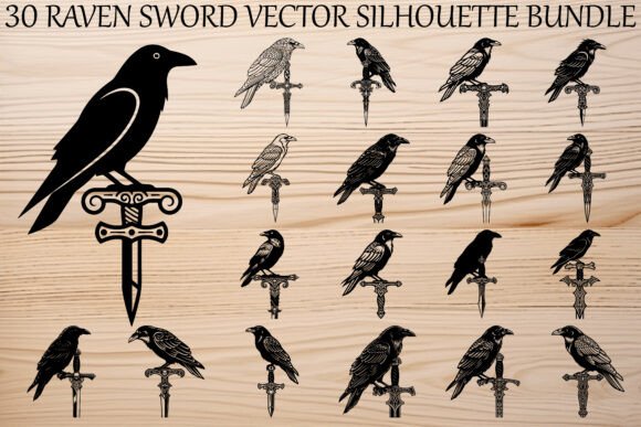 Raven Sword Silhouette Bundle Graphics & Illustrations