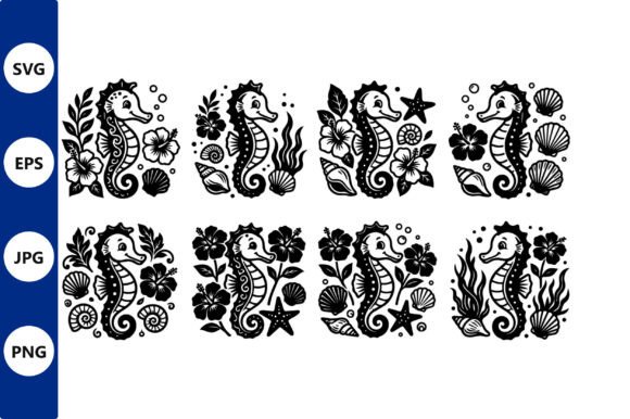 Seahorse Undersea Line Art: Graphics & Illustrations