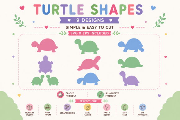 Turtle Shapes SVG Bundle: Cute Graphics for Ocean & Nursery Themes on Canvas Amp
