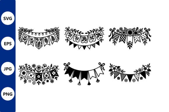 Vector Bunting Garlands with Flowers: Graphics & Illustrations