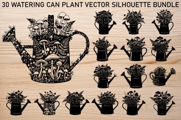 Watering Can Plant Silhouette Bundle Graphics & Illustrations